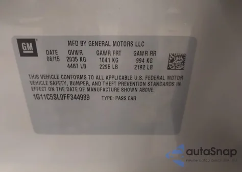 2015 Chevrolet Malibu 1Lt from USA, damaged, VIN 1G11C5SL0FF344989